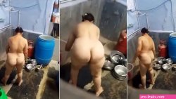 Viral XXX video! local boy caught Desi big booty aunty bathing outdoor