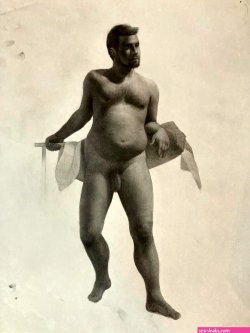 Original Drawing Male Nude 24x18 portrait classical Dad bod Graphite academic