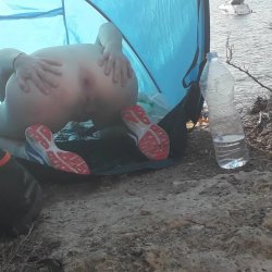 Public Anal Masturbation French Wife with Huge Dildo
