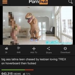 Big ass latina teen chased by lesbian loving TREX on hoverboard then fucked
