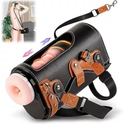 Hands Free Visible Masturbator Cup Blowjob Machine with 10 Thrusting 2 Realistic Sleeves Wearable Strap Adult Sex Toys for Men