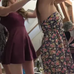 Summer Dress Strip and Dance Party with Three Amateur College Girls Invited for a Naked Try on Haul for a Fake Shooting