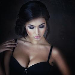 big boobs black hair closed eyes girl