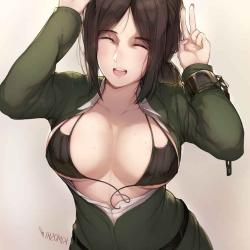 big boobs black hair closed eyes girl