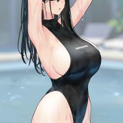 big boobs black hair closed eyes girl
